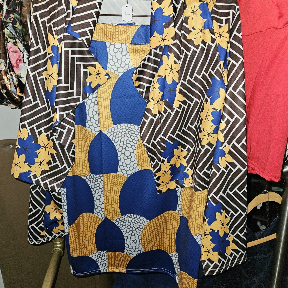 Floral Geometric Women's Top - Blue and Yellow 2 Piece